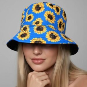 Sombrero de cubo con estampado de girasol