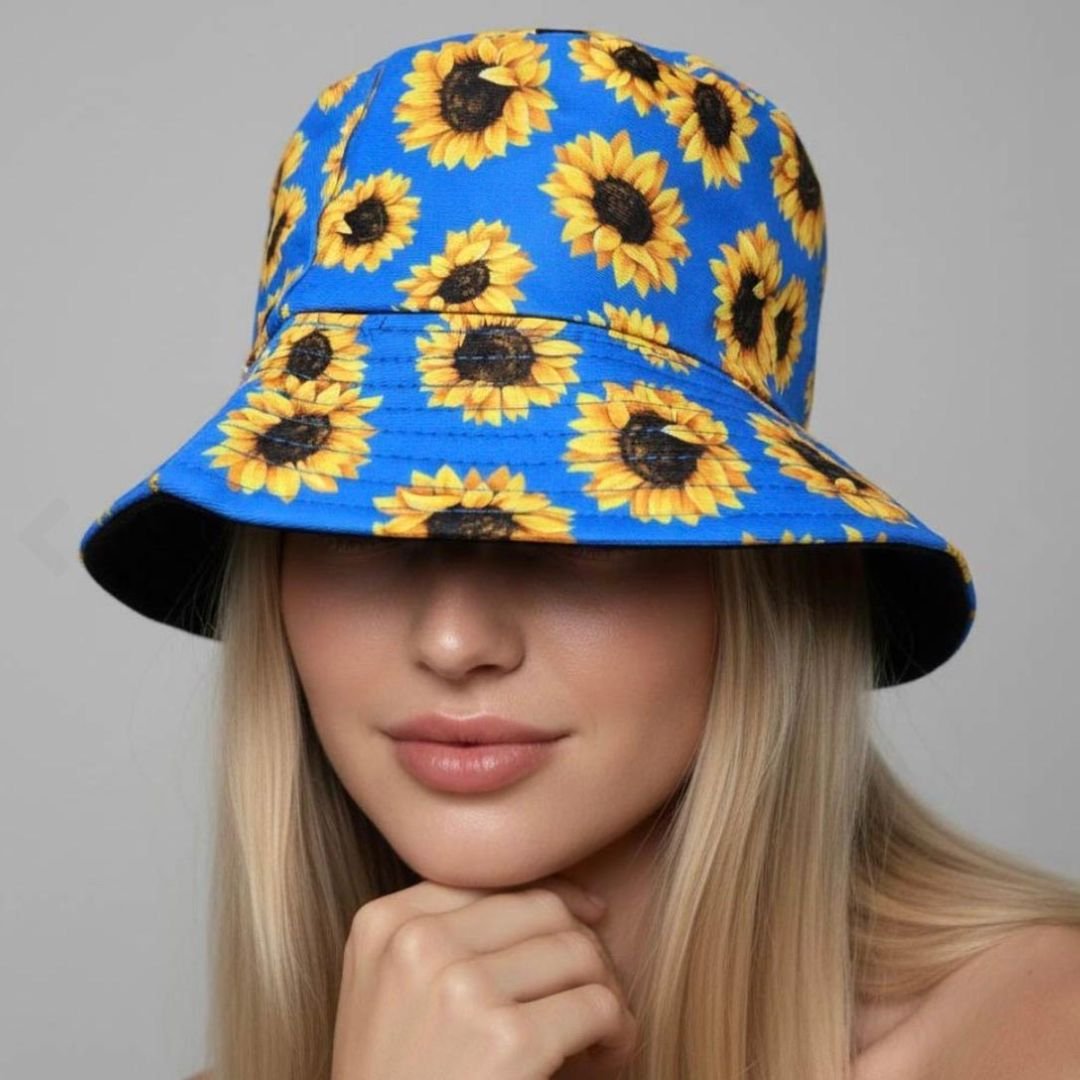 Sombrero de cubo con estampado de girasol