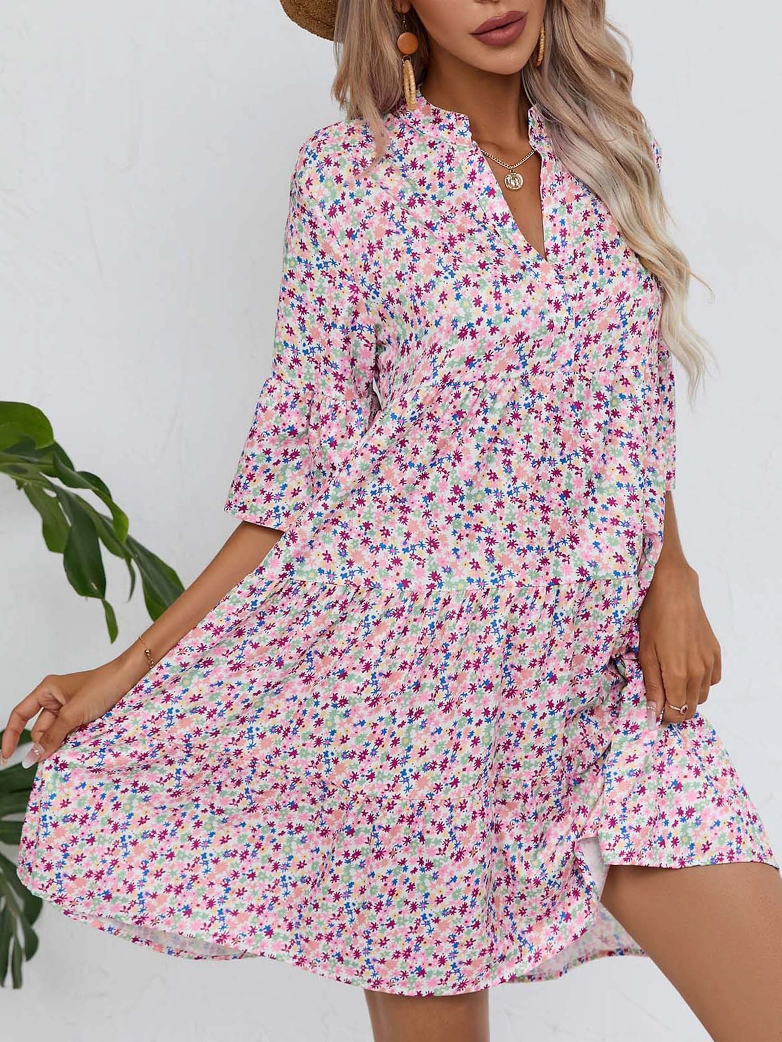 Vestido casual holgado con cuello en V - Imagen 2