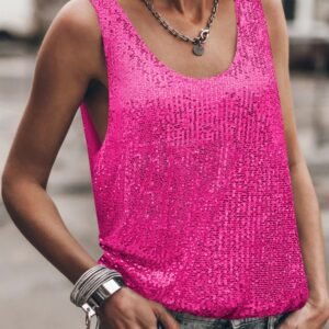 Top con cuello U y lentejuelas.