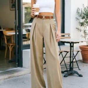 Pantalones lisos de pierna ancha