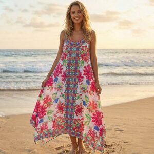 Vestido largo de playa floral bohemio