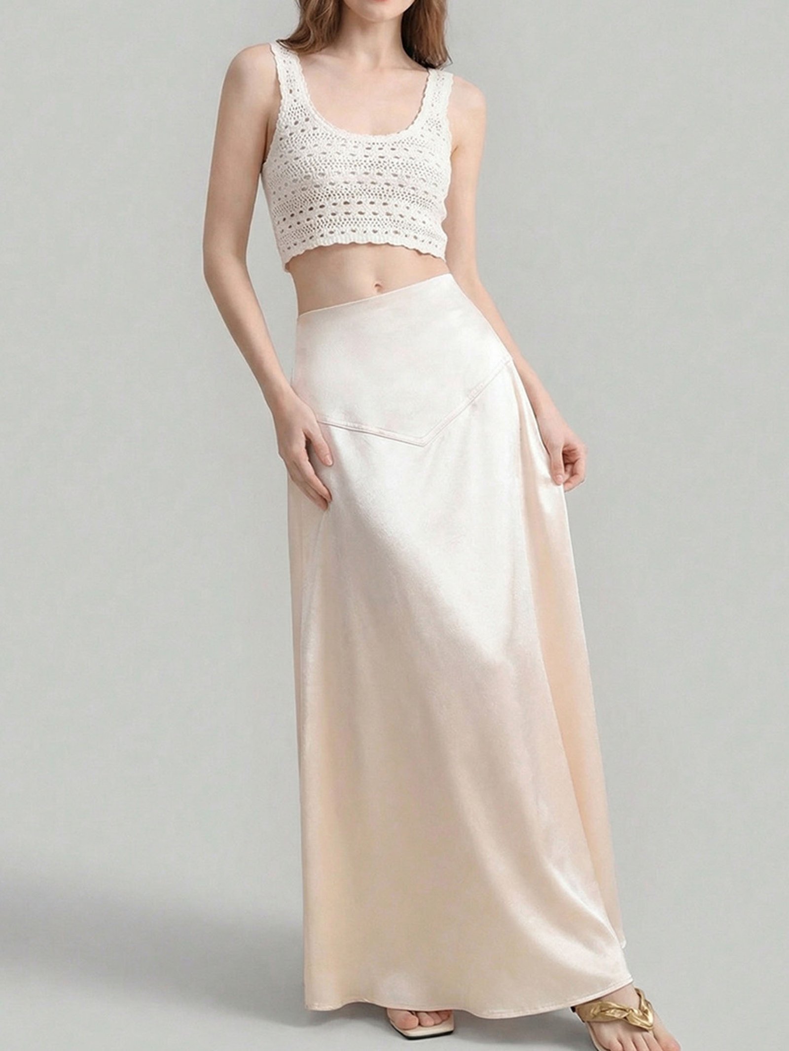 Falda largo suelto elegante de satén - Imagen 2