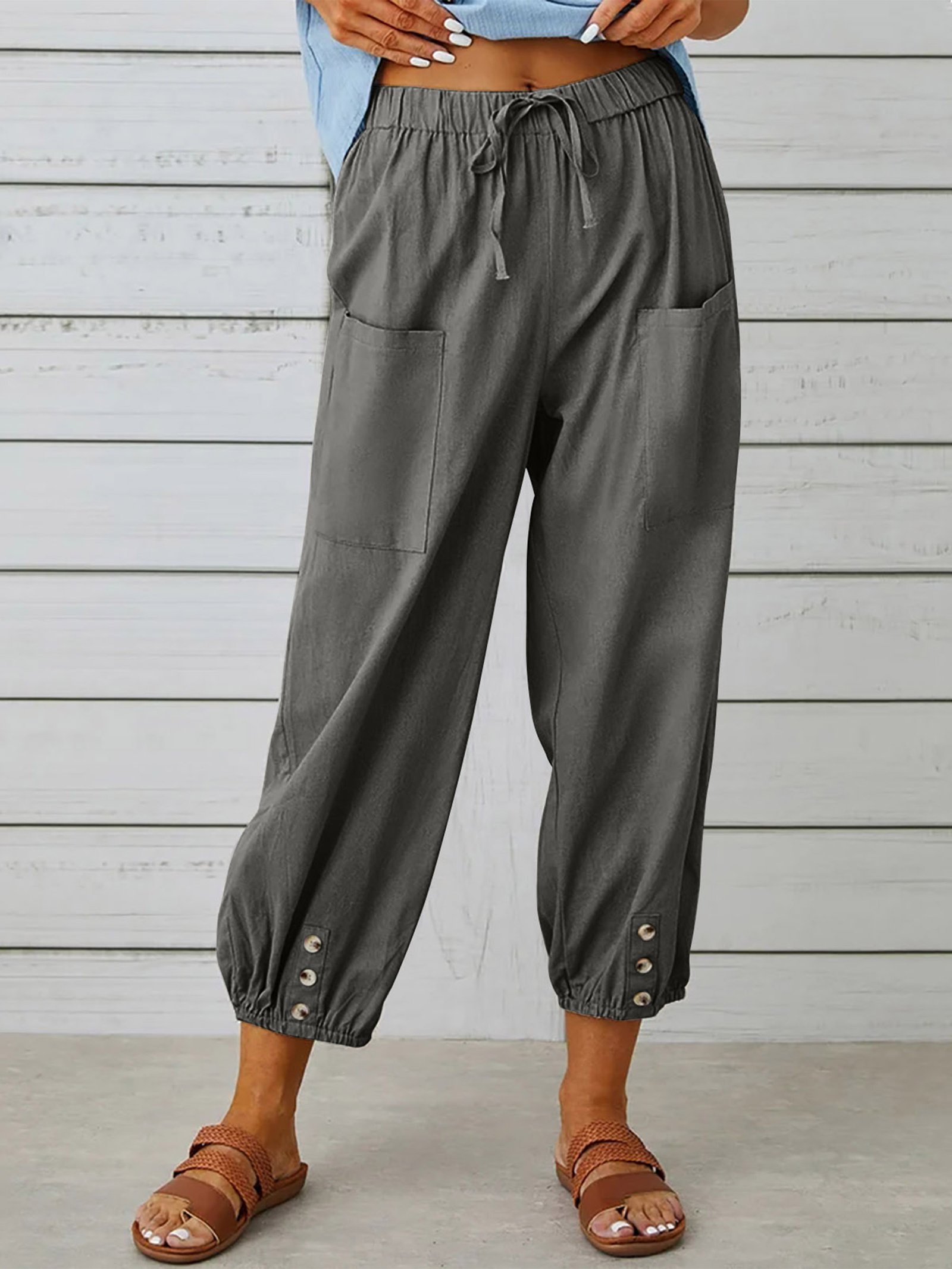 Pantalones de Tiro Alto con Botones - Imagen 3