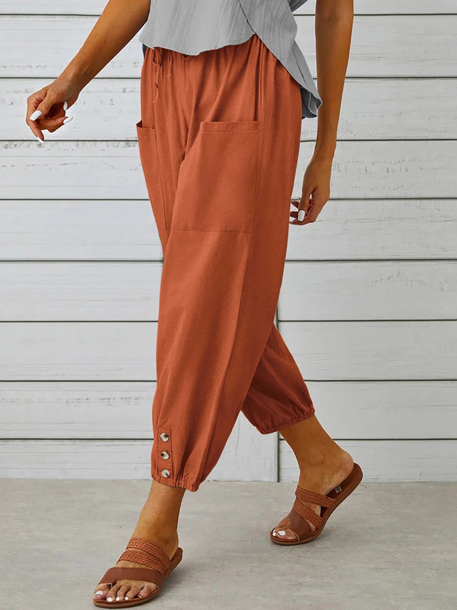 Pantalones de Tiro Alto con Botones
