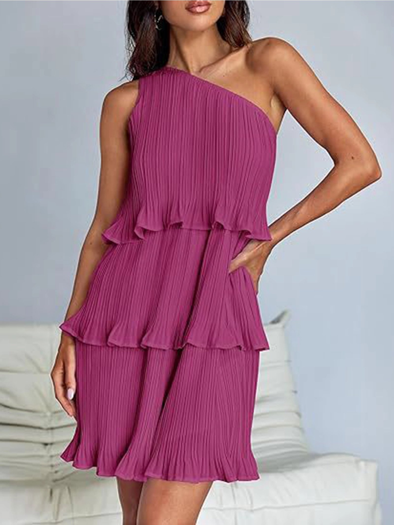 Vestido con dobladillo retazos en capas - Imagen 6