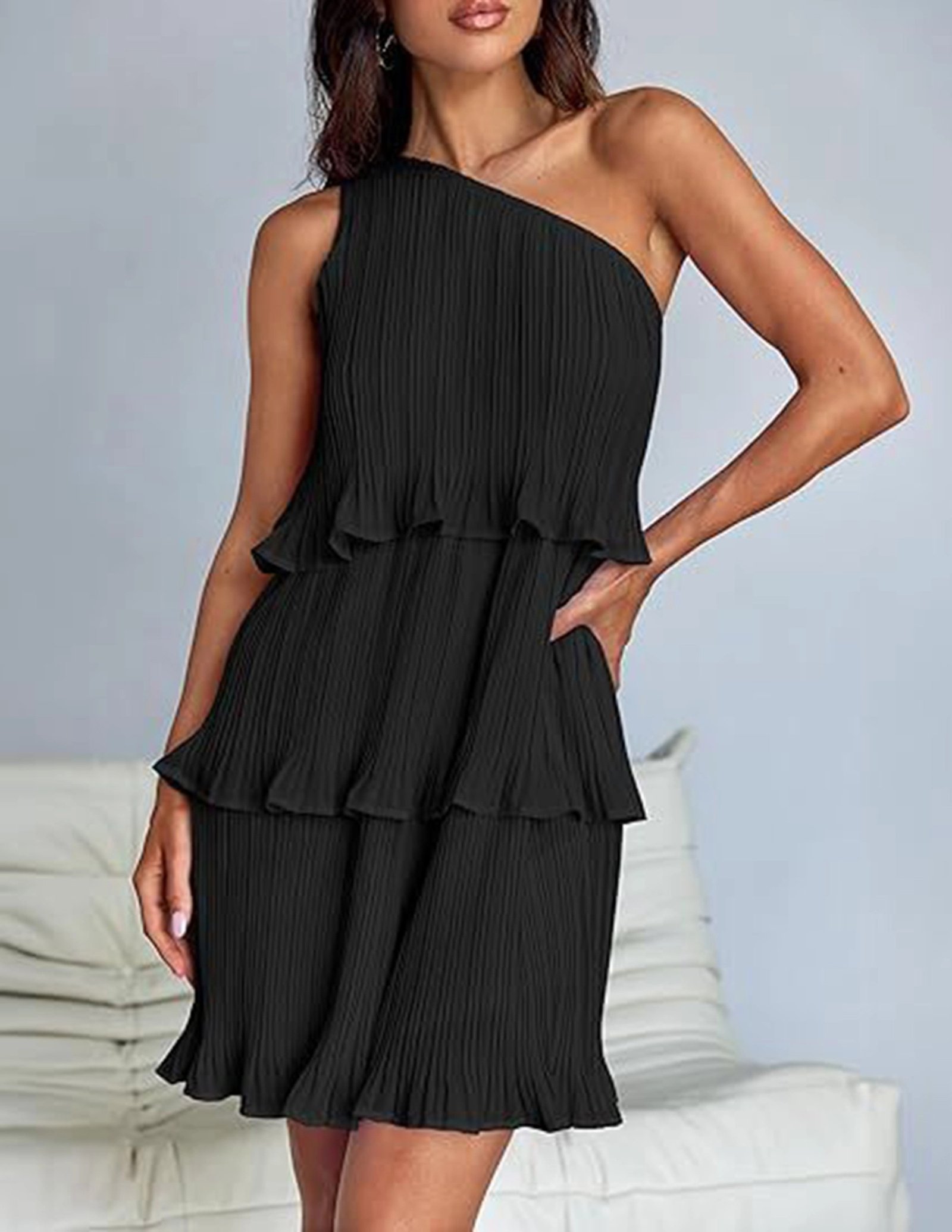 Vestido con dobladillo retazos en capas - Imagen 3