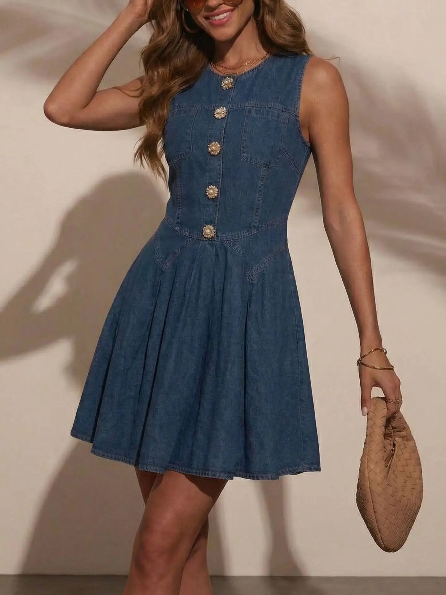 Vestido vaquero con cuello redondo - Imagen 2