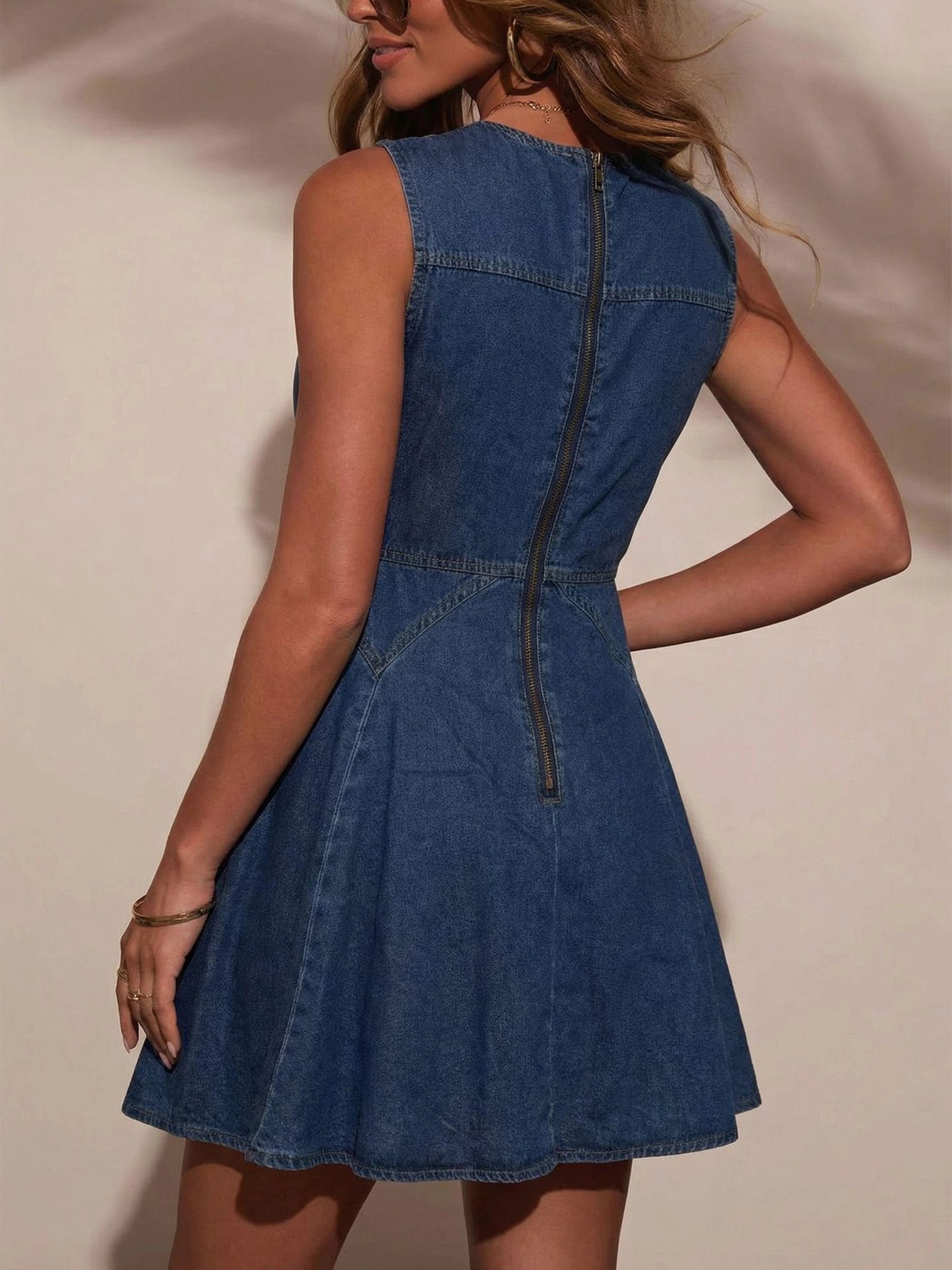 Vestido vaquero con cuello redondo - Imagen 3