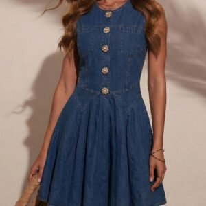 Vestido vaquero con cuello redondo