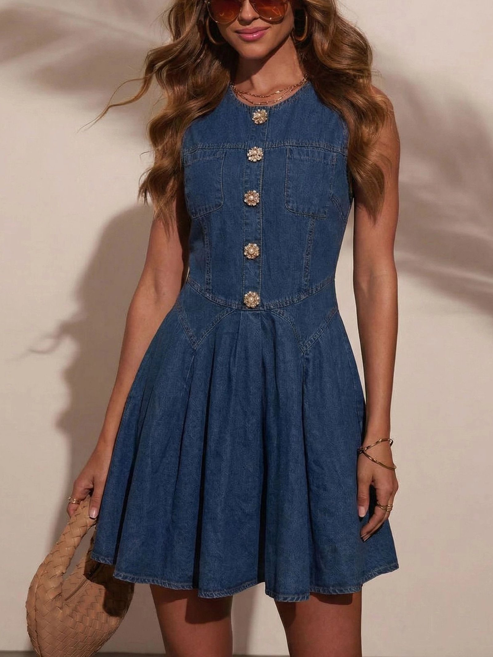 Vestido vaquero con cuello redondo
