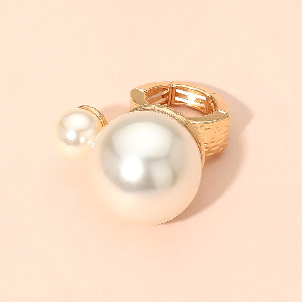 Anillo elástico doble detalle de perlas - Imagen 2