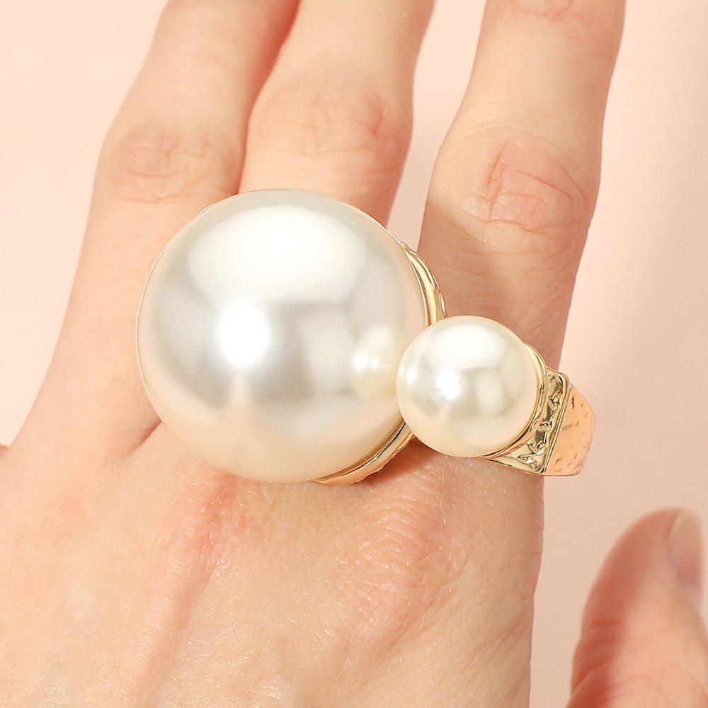 Anillo elástico doble detalle de perlas