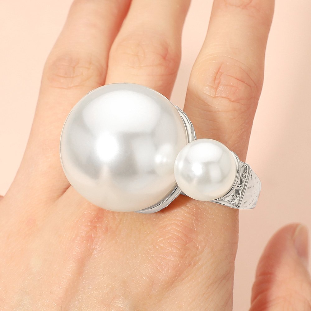 Anillo elástico doble detalle de perlas - Imagen 3