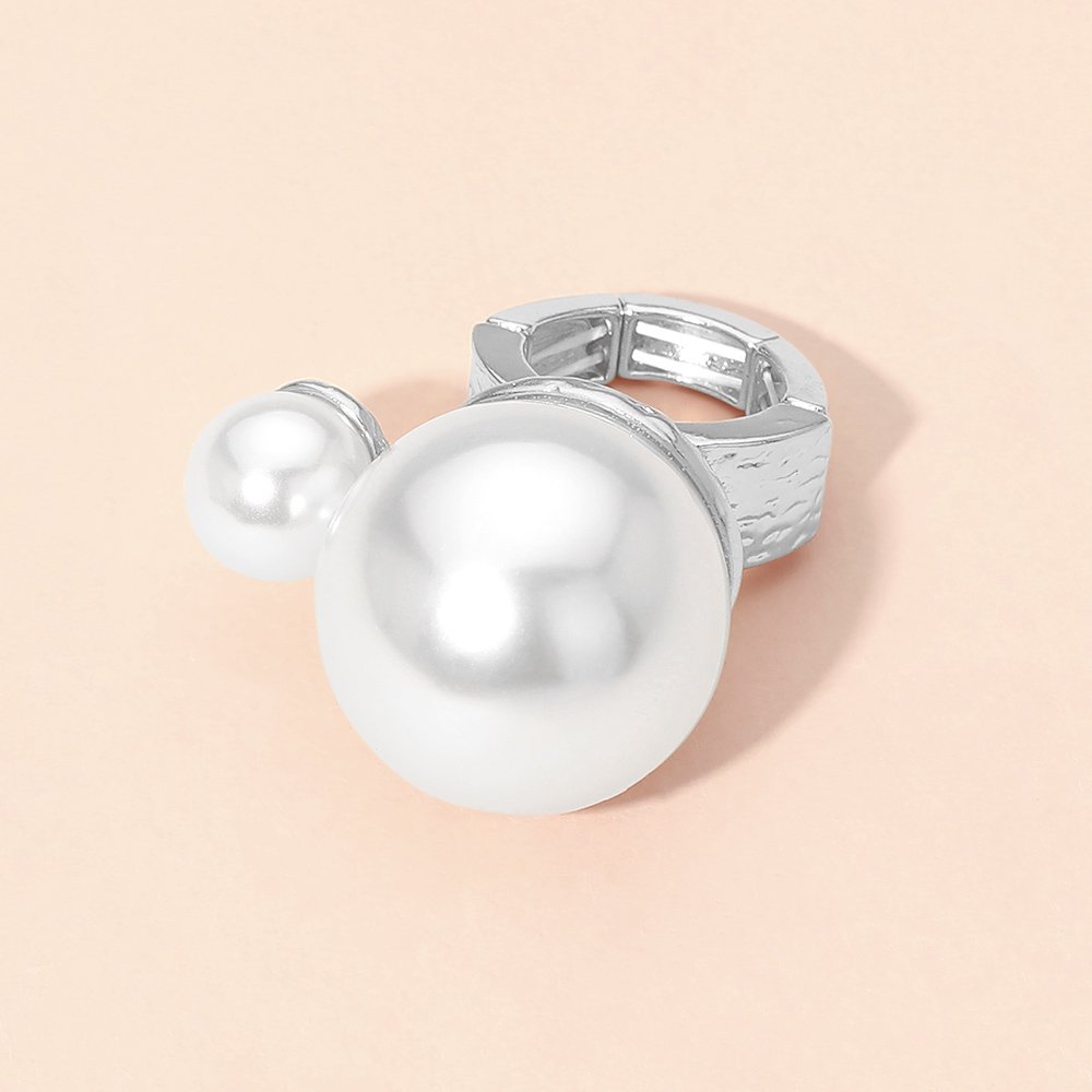 Anillo elástico doble detalle de perlas - Imagen 4