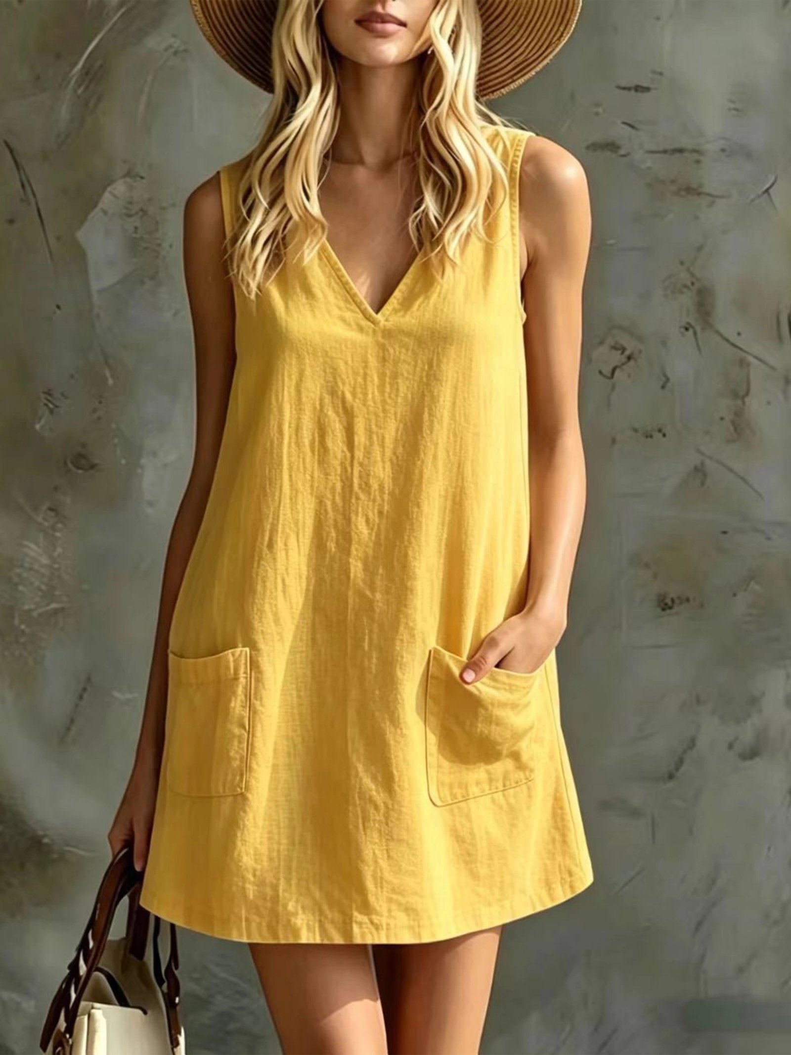 Vestido escote en V y bolsillo - Imagen 2