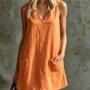 Vestido escote en V y bolsillo