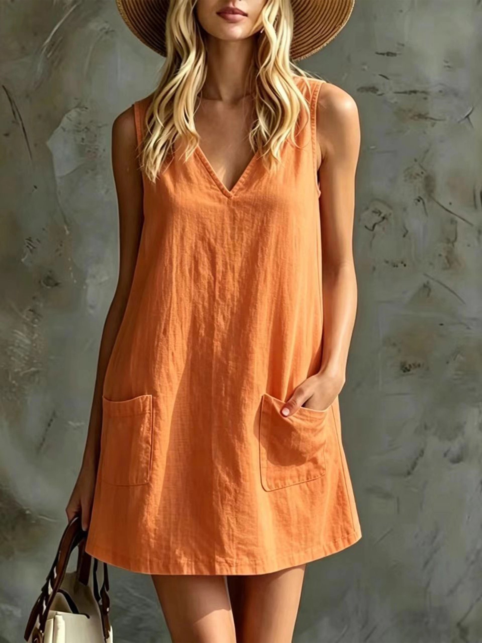 Vestido escote en V y bolsillo