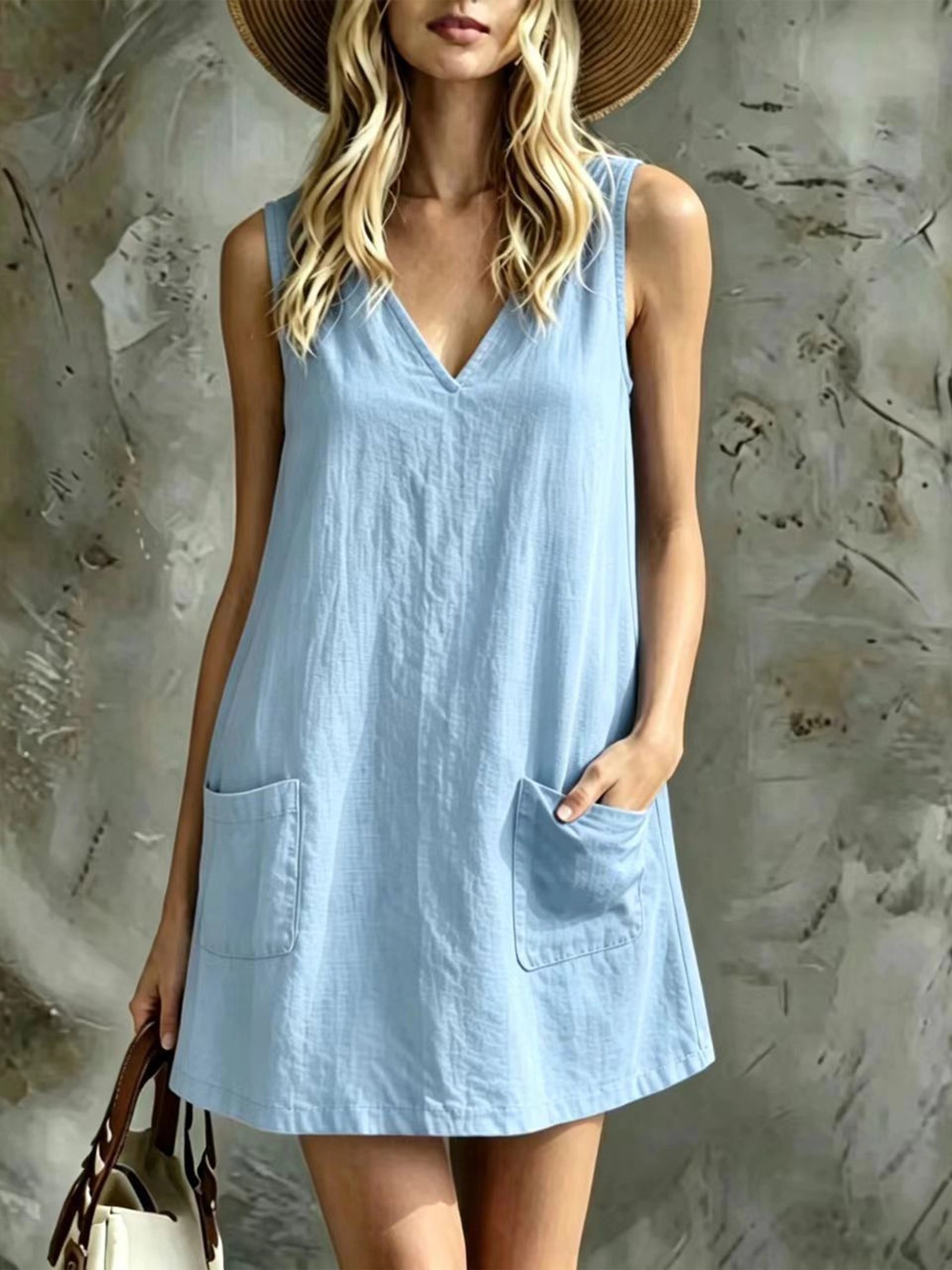 Vestido escote en V y bolsillo - Imagen 4
