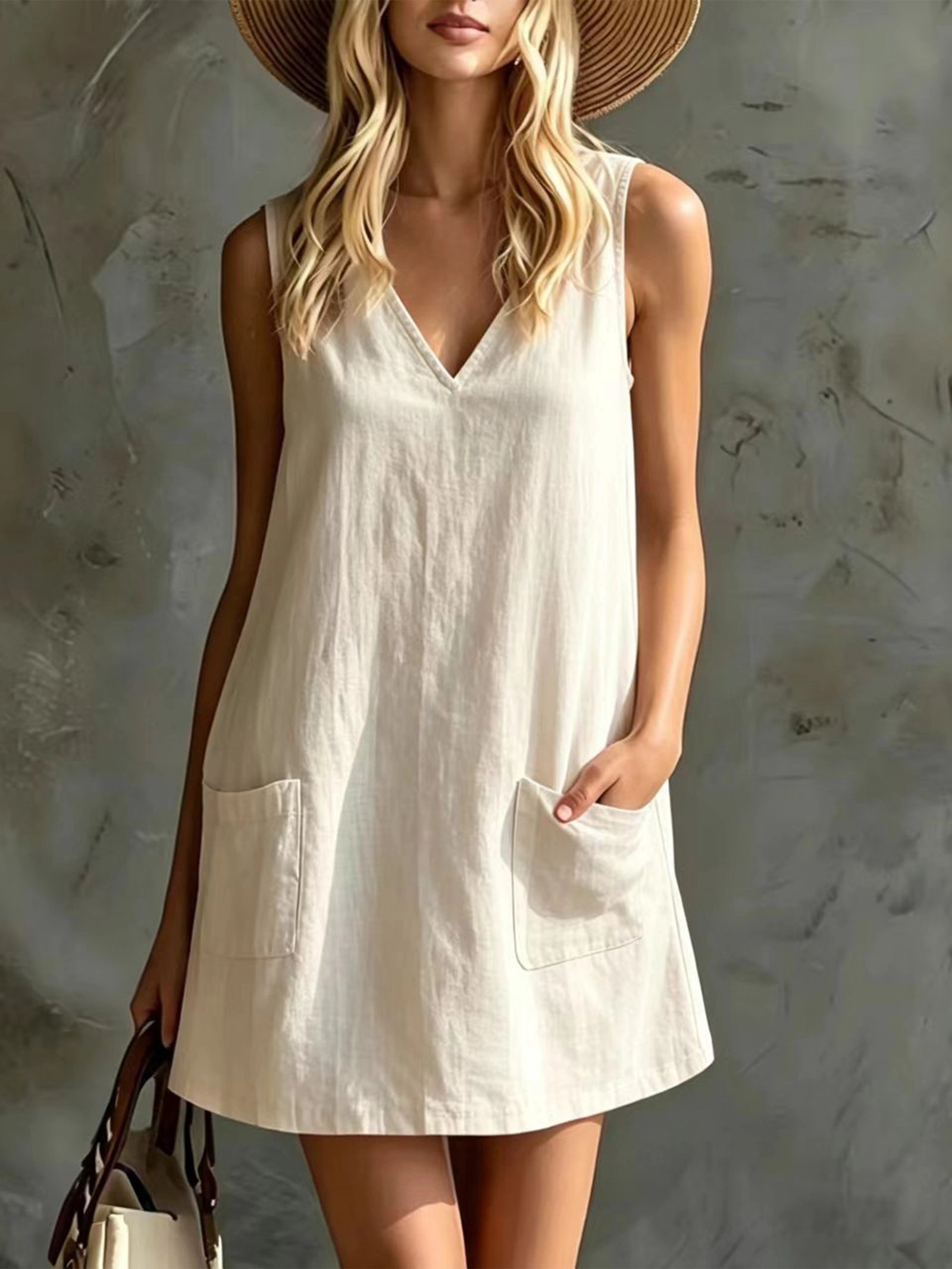 Vestido escote en V y bolsillo - Imagen 5