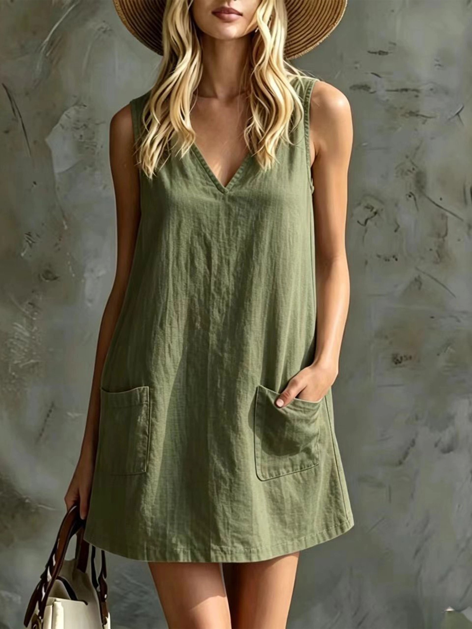 Vestido escote en V y bolsillo - Imagen 3