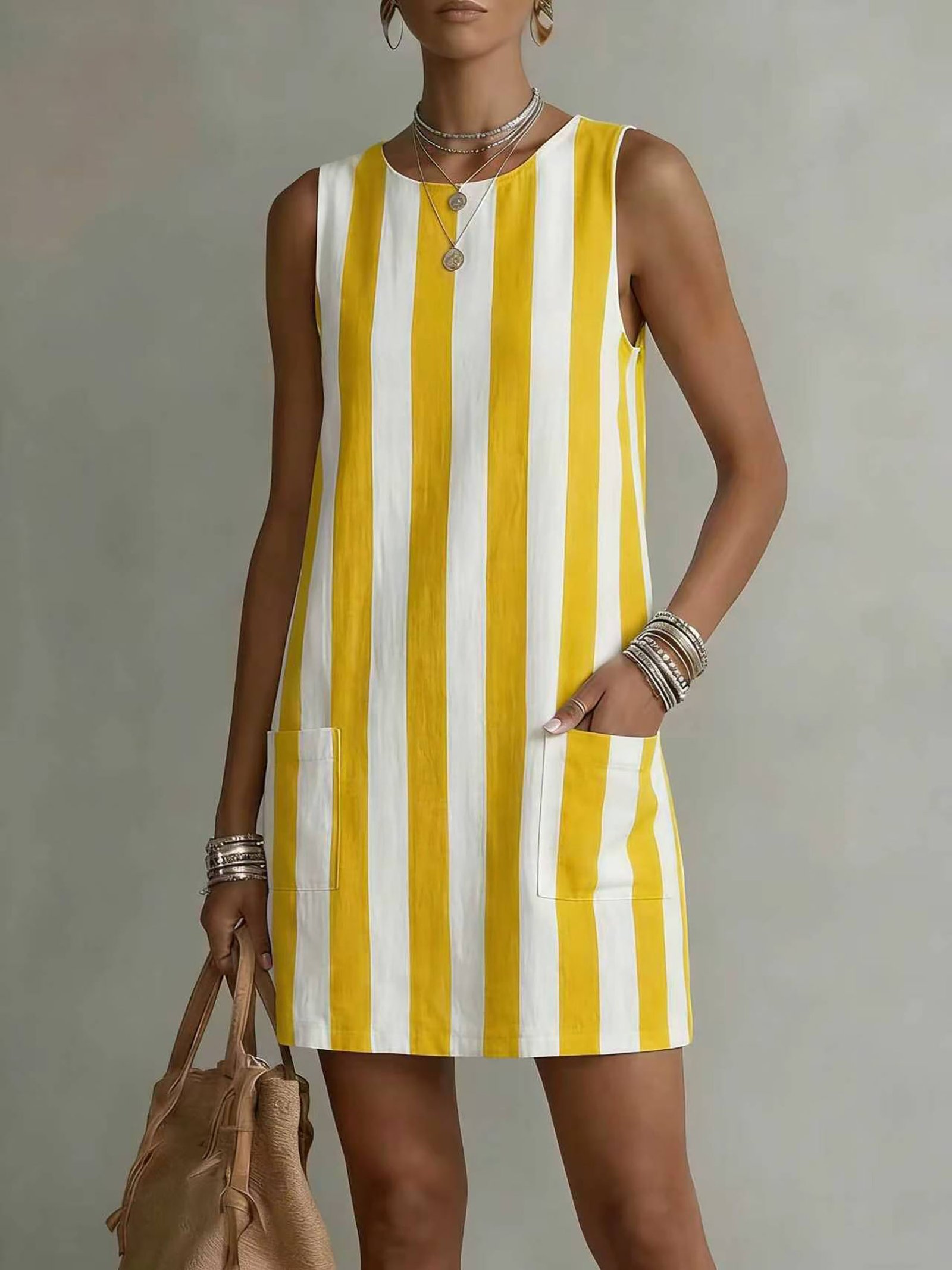 Vestido rayas de algodón y lino - Imagen 2