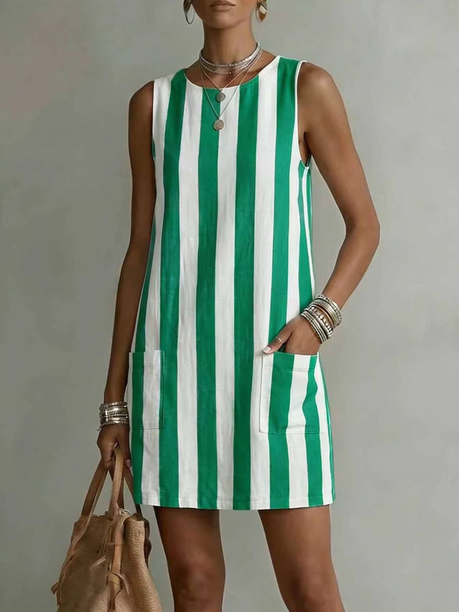 Vestido rayas de algodón y lino