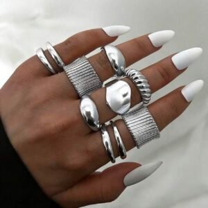 8 Pzas-Juego de anillos plata vintage