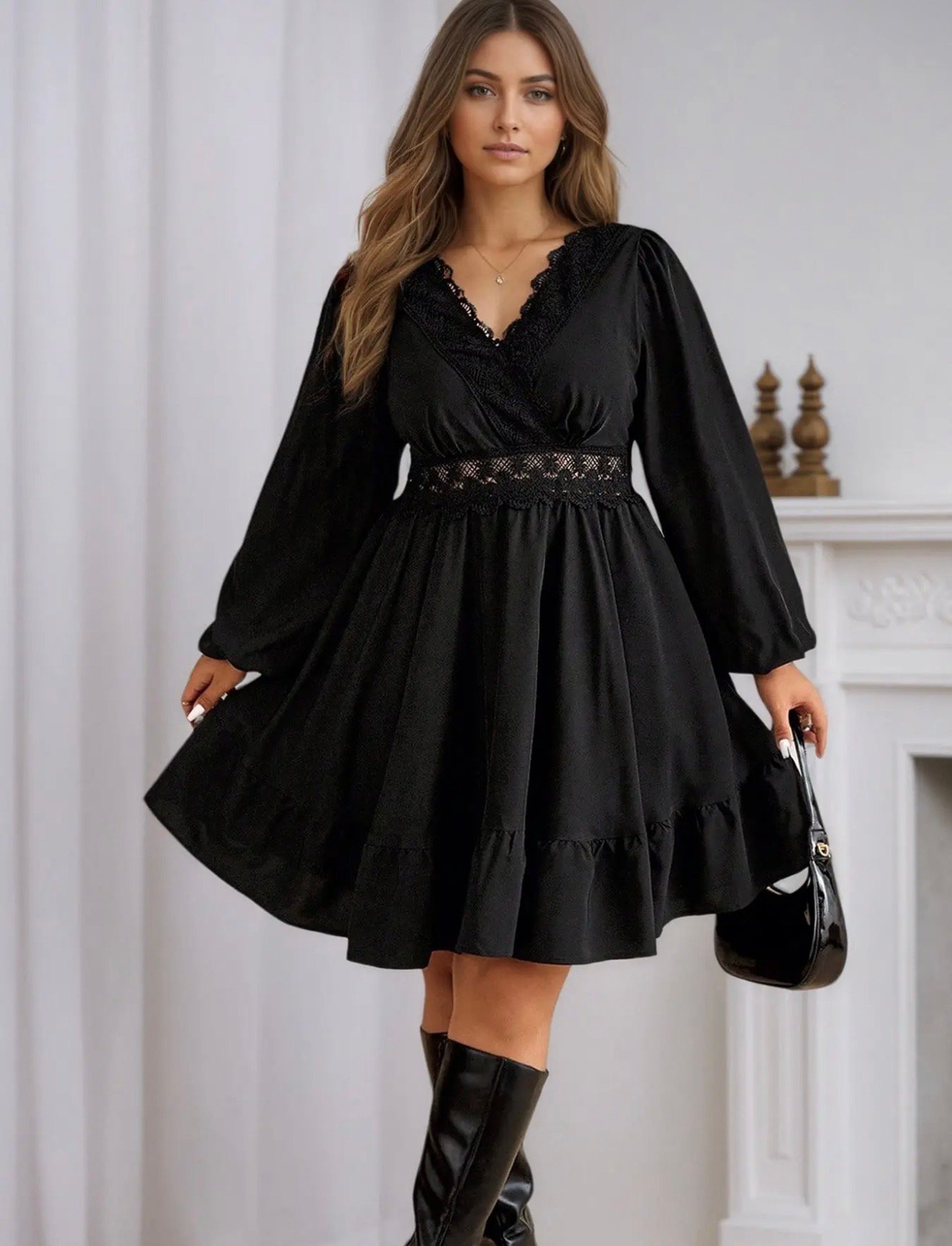 Vestido mini evasé escote V - Imagen 4