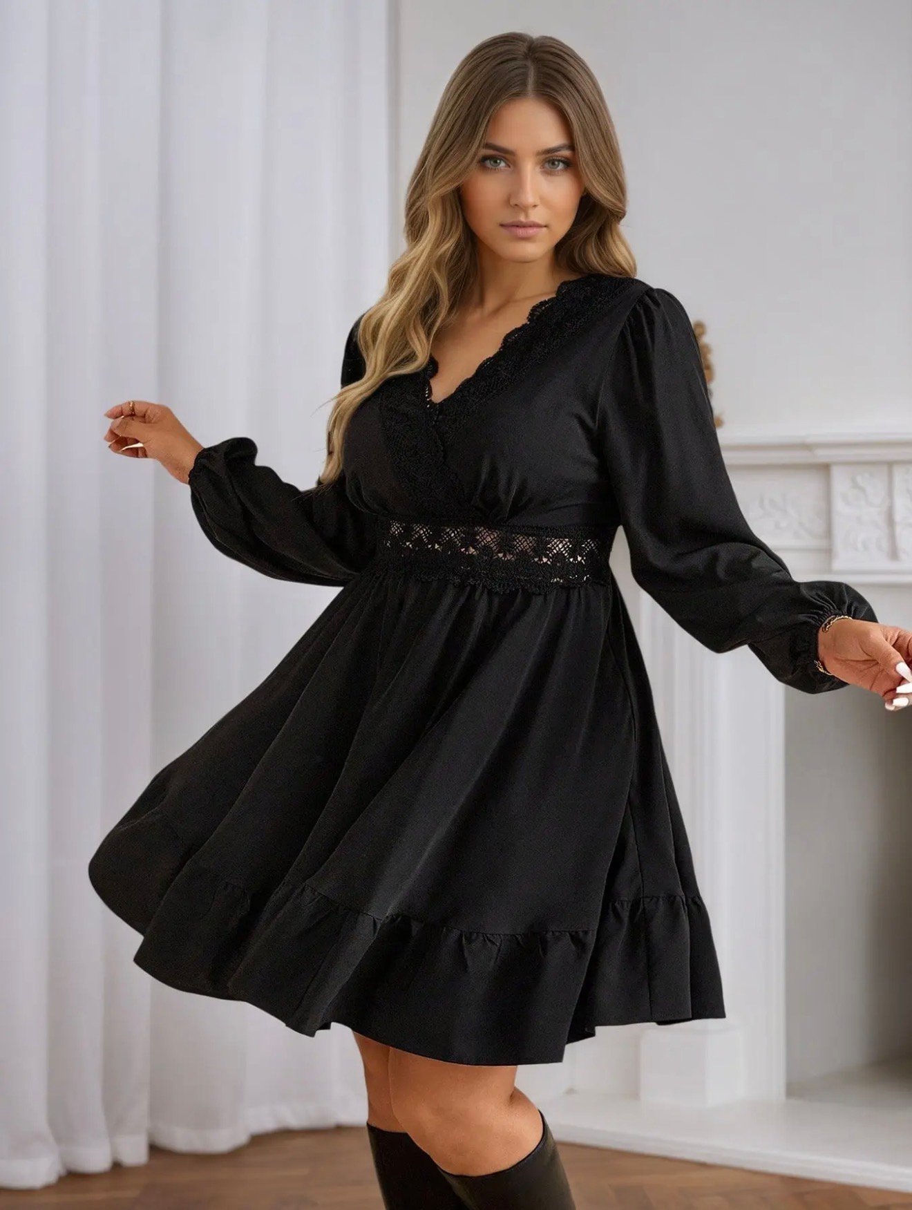 Vestido mini evasé escote V - Imagen 3